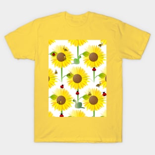 YELLOW Sunflowers Blooming And Cute Ladybugs T-Shirt